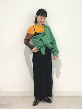 「モヘアカーディガン」｜「アイテム（ワンピース/ドレス）」を使った、つなしまあゆみさん（レディース・153cm）の冬コーディネート