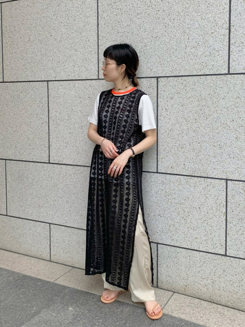 芽風　墨絵風織物オーバーサイズノースリーブチュニックワンピース　黒美品 芽風 墨絵風織物オーバーサイズノースリーブチュニック