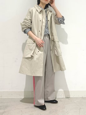 「総柄トップス」｜「アイテム（ジャケット/アウター）」を使った、つなしまあゆみさん（レディース・153cm）の春コーディネート