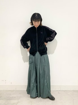「マキシスカート」｜「アイテム（ブルゾン）」を使った、つなしまあゆみさん（レディース・153cm）の秋コーディネート
