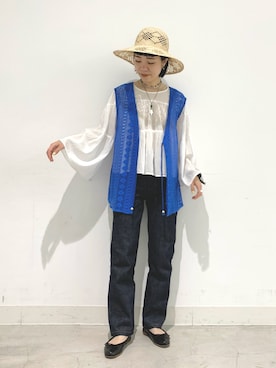 「ティアードブラウス」｜つなしまあゆみさん（レディース・153cm）の夏コーディネート