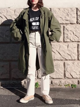 「ホワイトデニム」｜「アイテム（モッズコート）」を使った、Koharu.uさん（レディース・164cm）の冬コーディネート