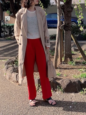 「透かし編みニット」｜「アイテム（トレンチコート）」を使った、Koharu.uさん（レディース・164cm）の春コーディネート