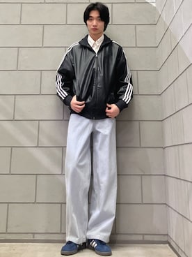 「adidas（アディダス）のDENIM JEANS / アディダスオリジナルス adidas Originals（その他パンツ、ブルー系）」を使った、MYさん（メンズ・180cm）の冬コーディネート