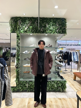 「アイテム（ダウンジャケット/コート、レッド系）」を使った、0706okamutsukingさん（メンズ・183cm）の秋コーディネート