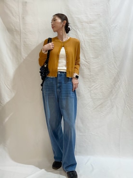 「ITEMS URBANRESEARCH（アイテムズ アーバンリサーチ）のコクーンワイドパンツ（その他パンツ、ブルー系）」を使った、aoiさん（レディース・162cm）の秋コーディネート