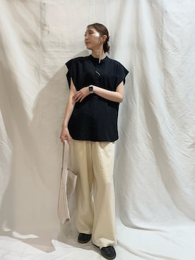 「ITEMS URBANRESEARCH（アイテムズ アーバンリサーチ）の『Sサイズあり/洗濯可』リネンレーヨンワイドパンツ（その他パンツ）」を使った、aoiさん（レディース・162cm）の夏コーディネート