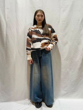 「SENSE OF PLACE by URBAN RESEARCH（センスオブプレイスバイアーバンリサーチ）のニュアンスパターンラメセーター（ニット/セーター）」を使った、aoiさん（レディース・161cm）の冬コーディネート