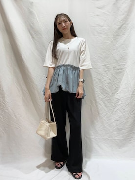「カジュアル派ブラウス」｜「アイテム（Tシャツ/カットソー）」を使った、aoiさん（レディース・161cm）の夏コーディネート