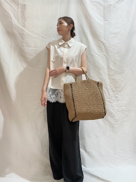 「ITEMS URBANRESEARCH（アイテムズ アーバンリサーチ）の裾レースノースリーブブラウス（シャツ/ブラウス、ホワイト系）」を使った、aoiさん（レディース・162cm）の夏コーディネート