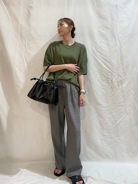 「ITEMS URBANRESEARCH（アイテムズ アーバンリサーチ）の『洗濯可』ニットTシャツ（ニット/セーター、グリーン系）」を使った、aoiさん（レディース・162cm）の夏コーディネート