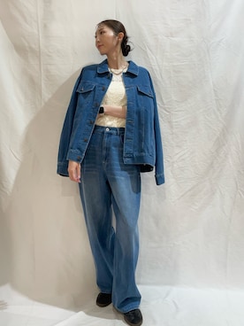 「ITEMS URBANRESEARCH（アイテムズ アーバンリサーチ）のコクーンワイドパンツ（その他パンツ、ブルー系）」を使った、aoiさん（レディース・162cm）の秋コーディネート