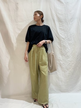 「ITEMS URBANRESEARCH（アイテムズ アーバンリサーチ）の袖デザインカットソー（Tシャツ/カットソー、ブラック系）」を使った、aoiさん（レディース・162cm）の夏コーディネート