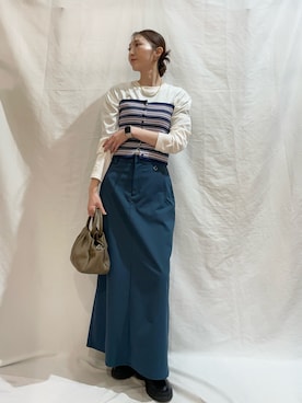 「SENSE OF PLACE by URBAN RESEARCH（センスオブプレイスバイアーバンリサーチ）の『イージーケア』フロントポケットチノスカート（スカート、ブルー系）」を使った、aoiさん（レディース・162cm）の春コーディネート