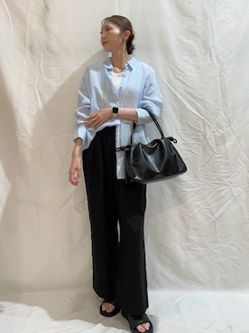 「URBAN RESEARCH DOORS（アーバンリサーチドアーズ）のドロストトートバッグ | 巾着バッグ/2WAY/ハンドバッグ（トートバッグ、ブラック系）」を使った、aoiさん（レディース・162cm）の夏コーディネート