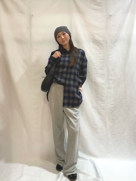 「ITEMS URBANRESEARCH（アイテムズ アーバンリサーチ）の起毛チェックルーズシャツ（シャツ/ブラウス）」を使った、aoiさん（レディース・162cm）の秋コーディネート