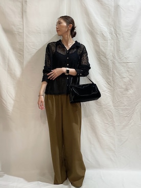 「ITEMS URBANRESEARCH（アイテムズ アーバンリサーチ）の『イージーケア/接触冷感/UVカット』SMOOTH LINEN TOUCH ワイドパンツ（その他パンツ、ブラウン系）」を使った、aoiさん（レディース・162cm）の秋コーディネート
