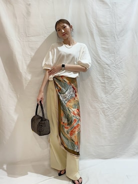 「ITEMS URBANRESEARCH（アイテムズ アーバンリサーチ）の袖デザインカットソー（Tシャツ/カットソー、ホワイト系）」を使った、aoiさん（レディース・162cm）の夏コーディネート