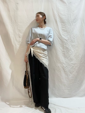 「ITEMS URBANRESEARCH（アイテムズ アーバンリサーチ）の袖デザインカットソー（Tシャツ/カットソー、ブルー系）」を使った、aoiさん（レディース・162cm）の夏コーディネート
