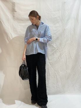 「ITEMS URBANRESEARCH（アイテムズ アーバンリサーチ）のシアーポケットスキッパーシャツ（シャツ/ブラウス、ブルー系）」を使った、aoiさん（レディース・162cm）の夏コーディネート