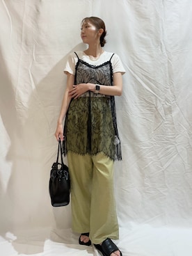 「ITEMS URBANRESEARCH（アイテムズ アーバンリサーチ）のレースキャミソール（キャミソール、ブラック系）」を使った、aoiさん（レディース・162cm）の夏コーディネート