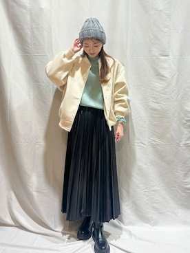 「アイテム（スタジャン、ホワイト系）」を使った、aoiさん（レディース・161cm）の秋コーディネート