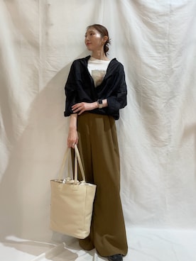 「ITEMS URBANRESEARCH（アイテムズ アーバンリサーチ）の『イージーケア/接触冷感/UVカット』SMOOTH LINEN TOUCH ワイドパンツ（その他パンツ、ブラウン系）」を使った、aoiさん（レディース・162cm）の夏コーディネート