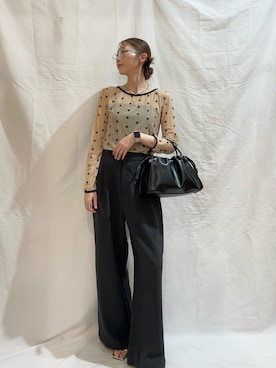 「SENSE OF PLACE by URBAN RESEARCH（センスオブプレイスバイアーバンリサーチ）のモチーフシアーカットトップ（Tシャツ/カットソー、ベージュ系）」を使った、aoiさん（レディース・162cm）の夏コーディネート
