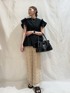 「ITEMS URBANRESEARCH（アイテムズ アーバンリサーチ）のクロシェパンツ（その他パンツ、ベージュ系）」を使った、aoiさん（レディース・162cm）の夏コーディネート