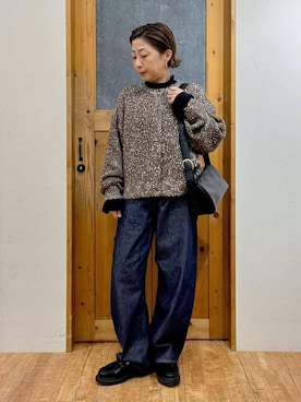 「SHOO・LA・RUE（シューラルー）の【前後2WAY】ぽこぽこニットカーディガン（カーディガン/ボレロ、ブラウン系）」を使った、yumiさん（レディース・154cm）の冬コーディネート