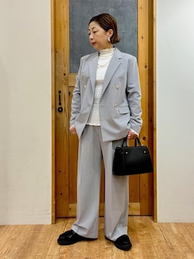 「SHOO・LA・RUE（シューラルー）の【セットアップ可/S-LL/洗濯機可】サッと軽やかに羽織りやすい Wブレストジャケット（テーラードジャケット、グレー系）」を使った、yumiさん（レディース・154cm）の冬コーディネート