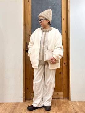 「SHOO・LA・RUE（シューラルー）の【洗濯機可/S-LL】即サマになる ボアノーカラーブルゾン（ブルゾン、ホワイト系）」を使った、yumiさん（レディース・154cm）の冬コーディネート