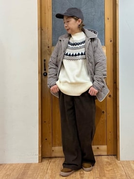 「SHOO・LA・RUE（シューラルー）の【撥水/フード取り外し可】サッと羽織れる ダイヤ柄キルトジャケット（その他アウター、ブラウン系）」を使った、yumiさん（レディース・154cm）の冬コーディネート