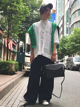 「ラガーシャツ」｜「アイテム（パンツ）」を使った、nacoさん（レディース・162cm）の夏コーディネート