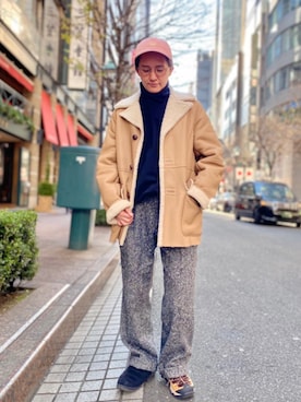 「メガネ女子」｜「アイテム（ムートンコート）」を使った、nacoさん（レディース・162cm）の冬コーディネート