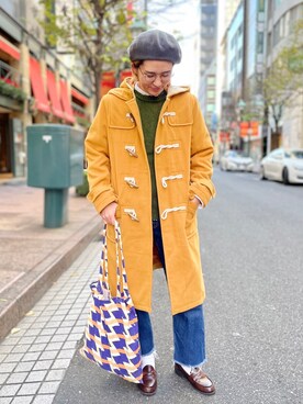 「メガネ女子」｜「アイテム（ダッフルコート）」を使った、nacoさん（レディース・162cm）の秋コーディネート