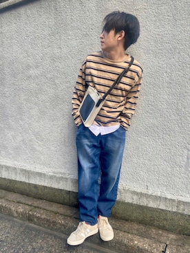 「ボーダーTシャツ」｜「アイテム（その他）」を使った、シマダマサルさん（メンズ・164cm）の夏コーディネート