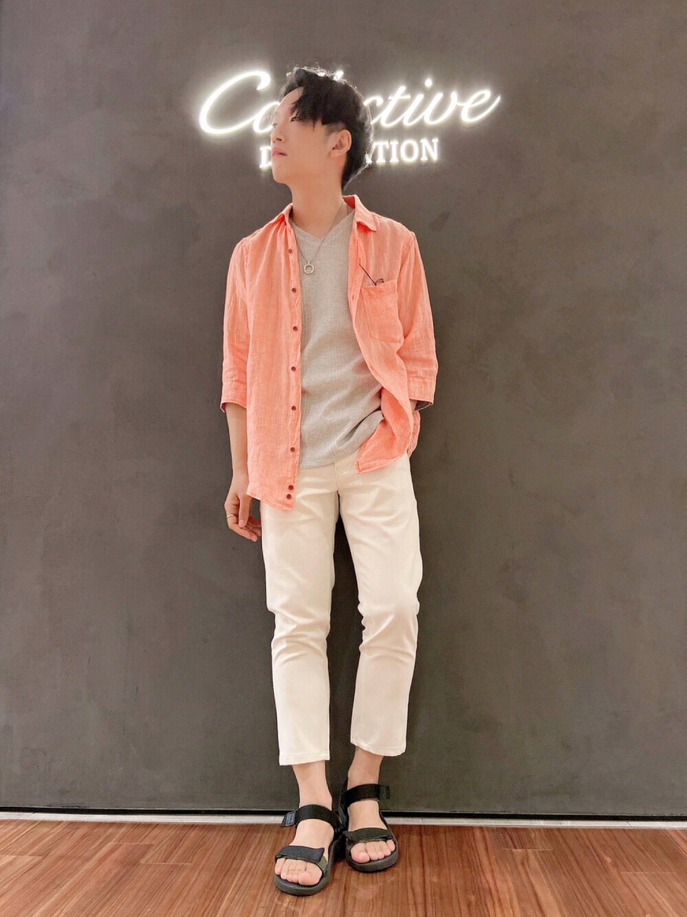 「夏、リラックススタイル、休日スタイル、シンプル、カジュアル、夏コーデ、おしゃれさんと繋がりたい、シャツ、低身長、いいね、save、フォローお願いします🤑、お洒落さんとつながりたい、Tシャツ/カットソー、セールアイテム」｜「Instagramのアイテム（その他、その他）」を使った、シマダマサルさん（メンズ・164cm）の夏コーディネートの1枚目の写真