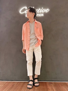 「Tシャツ/カットソー」｜「アイテム（その他）」を使った、シマダマサルさん（メンズ・164cm）の夏コーディネート