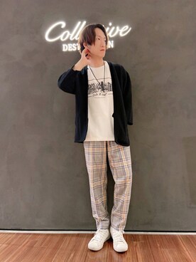 「Tシャツ/カットソー」｜「アイテム（その他）」を使った、シマダマサルさん（メンズ・164cm）の夏コーディネート