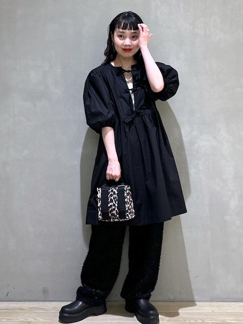 ワンピース 「GANNI(ガニー)」Cotton Poplin Tie String Mini Dress 