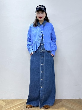 「ADAM ET ROPE'（アダムエロペ）のスクエアミュール（サンダル、ブラウン系）」を使った、AKARIさん（レディース・157cm）の冬コーディネート