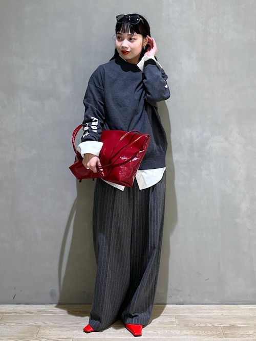 ADAM ET ROPE チェックウールツイルスラックスパンツ38 アダムエロペ セール】【サステナブル】ウールmixワイドストレートスラックス