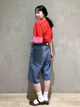 「NEEDBY heritage（ニードバイヘリテージ）の【NEEDBY for ADAM ET ROPE】別注 RILLEY（デニムパンツ、ブルー系）」を使った、AKARIさん（レディース・157cm）の夏コーディネート
