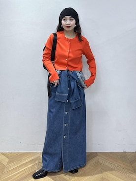 「ADAM ET ROPE'（アダムエロペ）のセレクトレングスコンパクトカーディガン/UV抑制/接触冷感（カーディガン/ボレロ、ピンク系）」を使った、AKARIさん（レディース・157cm）の冬コーディネート