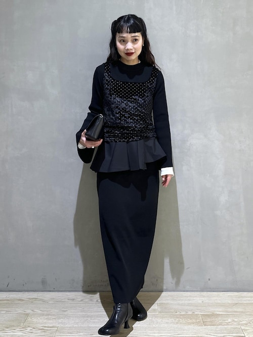 サステナブル】ペプラムコンビニットワンピース/オケージョン対応