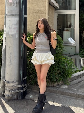 「Chico（チコ）のレイヤードバルーンティアードスカート（スカート、ホワイト系）」を使った、hichanさん（レディース・156cm）の春コーディネート