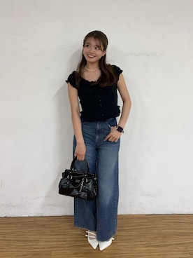 「Chico（チコ）のコットンレースノースリブラウス（シャツ/ブラウス、ブラック系）」を使った、hichanさん（レディース・156cm）の春コーディネート