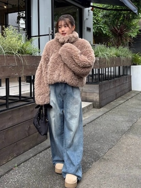 「アイテム（その他アウター、ブラウン系）」を使った、hichanさん（レディース・156cm）の冬コーディネート