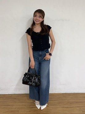 「Chico（チコ）のコットンレースノースリブラウス（シャツ/ブラウス、ホワイト系）」を使った、hichanさん（レディース・156cm）の春コーディネート